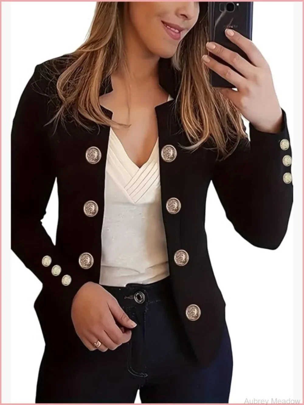 Double Breasted Slim Fit Blazer Notch Lapel Work Office Casual Open Front Jacket